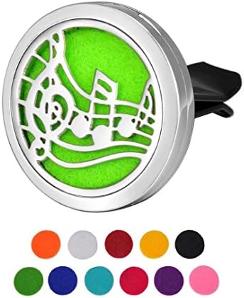 Car Aromatherapy Essential Oil Diffuser Air Freshener, Music Notes Stainless Steel Locket,11 Refill Pads