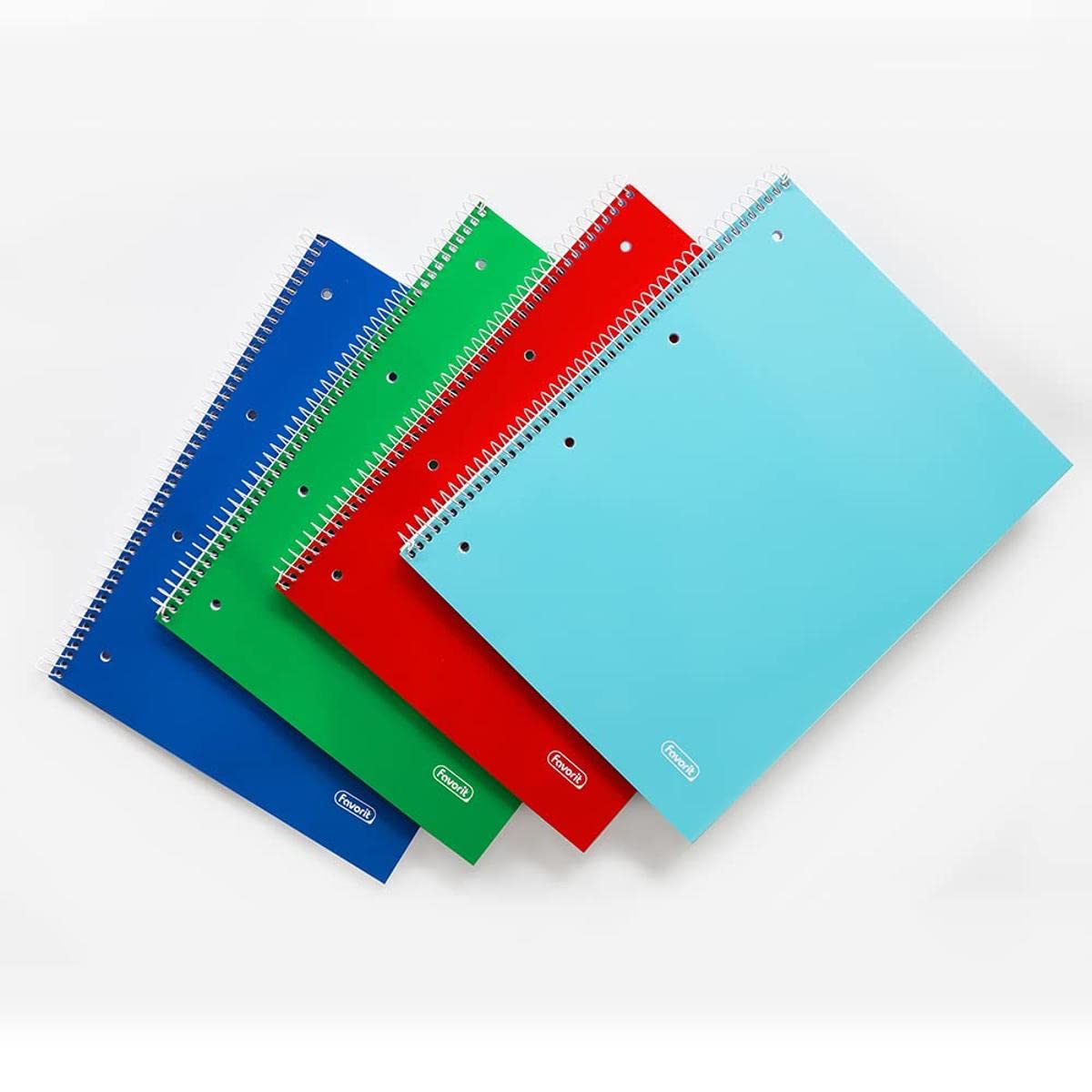 Favorit A4 Spiral Notebooks, Ruled, 5 Pieces, 80 g/m² Paper, 1 Red, 1 Blue, 1 Green, 1 Turquoise + 1 Colour Rotating