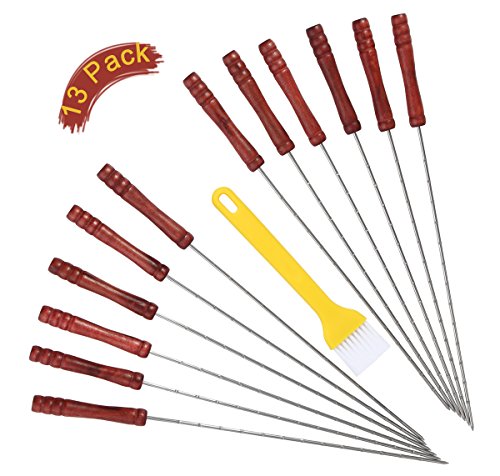 12pc BBQ Skewers set,Stainless Steel Metal Barbecue Kabob Sticks with Heat-resisting Handle- Pefect for Shish Kabob, Grill