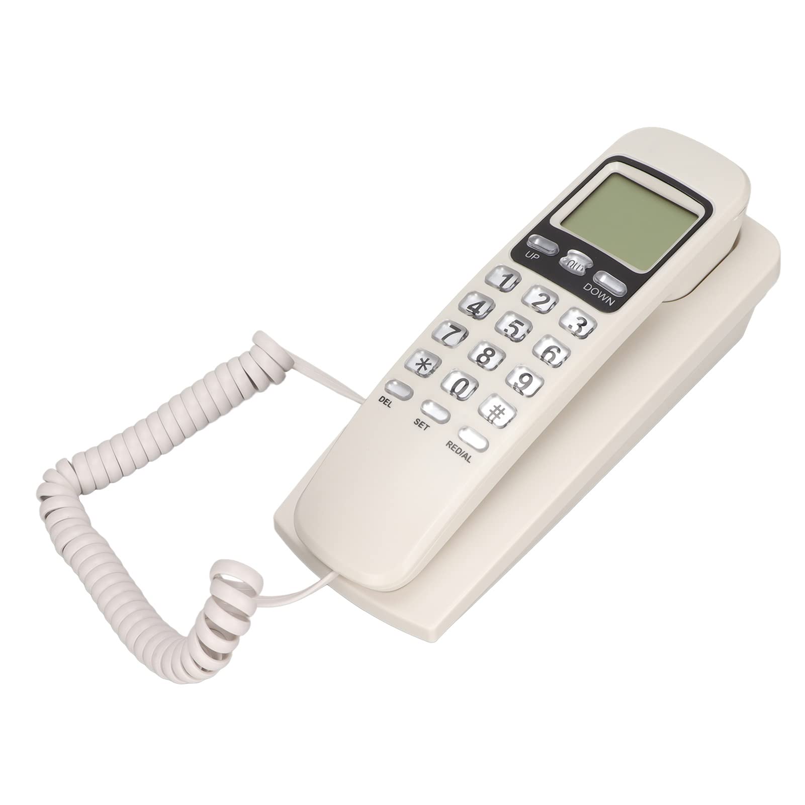 ciciglow Corded Phone, Wall Phone with Redial Function LCD Display Calendar Landline Corded Telehone for Hotel Home Bathroom School and Office(White)
