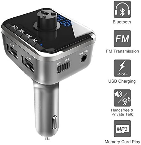 Bluetooth FM Transmitter with Emergency Car Window Breaker, SICAO Wireless Radio Adapter Stereo Music Player Supporting Hand Free Calling,Dual USB 2 Ports Changer,TF Card,Voice Navigation