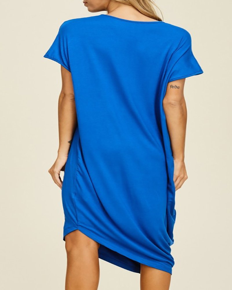 Wudia Women Plus Size Summer Short Sleeve T-Shirt Dress Casual Loose Crew Neck Midi Dress (XX-Large, Blue)