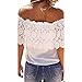 Weixinbuy Women Boho Lace Blouse Off Shoulder Crop Shirt Tops L