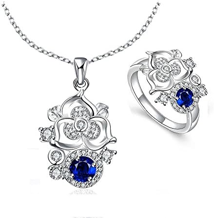 " Floral Series " Silver Necklace and Ring Set with Flower Totem Pendant, When Love Comes in Blossom Season