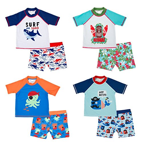 Baby Kids Boys Toddler Two Pieces Short Sleeve Cartoon Animal Quick Dry Sun Protection Swimsuit Swimwear (2-3 Years, Shark)