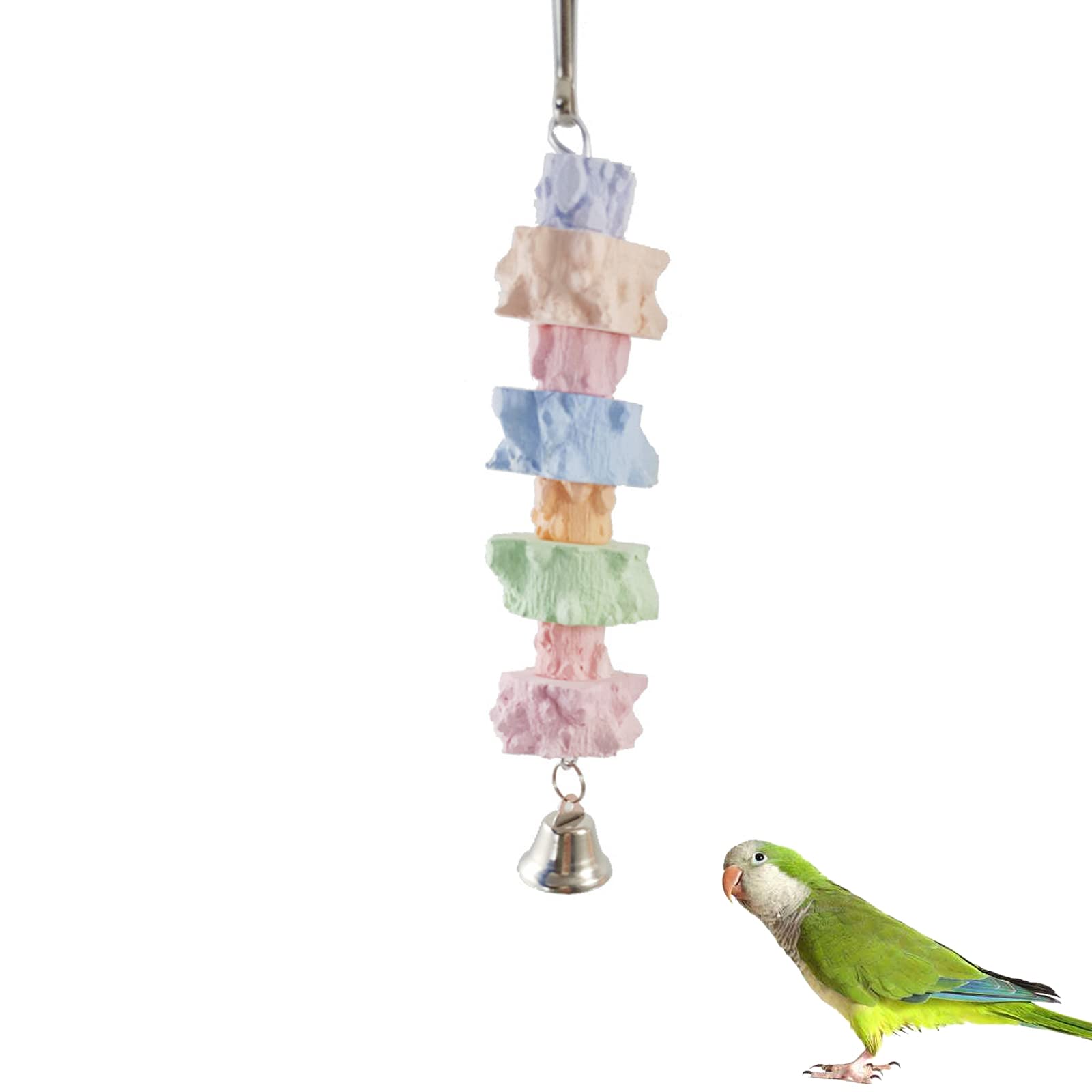 OTKARXUS Bird Chew Toy, Colorful Parrot Beak Grinding Stones, Cage Bite Chew Training Toys with Bell for Parrot, Parakeet, Cockatiel, Lovebird, Budgie