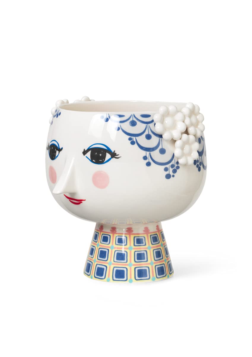 Rosendahl Bjørn Wiinblad Planter with Foot, Ø21 cm Eva Playful Details for Flowers, Blue