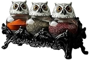 Witchy Owl Apothecary Spice Jars, Handcrafted Vintage Glass Storage Jars Set with Owls Lids, Owl Spice Jar Set for Salt Peppe