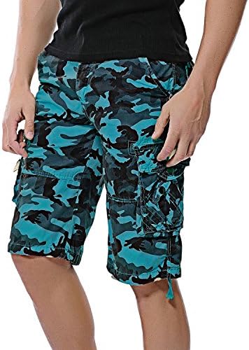 DONSON Men's Camo Cargo Shorts Cotton Pants (38, Sky Blue Camouflage)