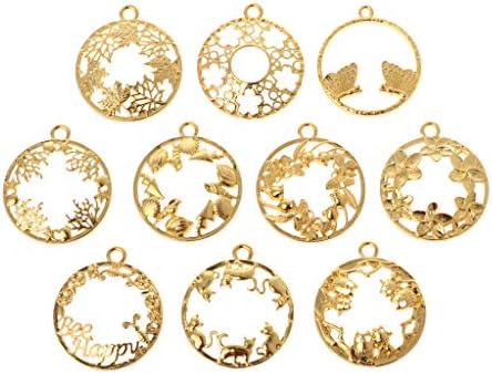 Horoshop 10 Pcs/Set Round Floral Frame Metal DIY Epoxy Resin Crafts UV Resin Exquisite Carved Jewelry Pendant Earrings Hollow Charms Holder Frames