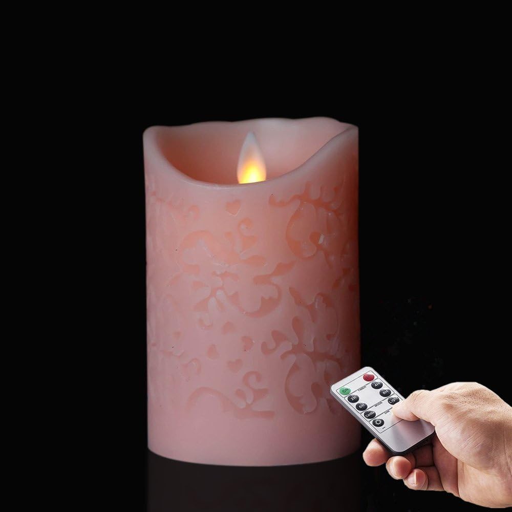Milumilu 3.2"x5"Pink Carved Flameless Candle Carving