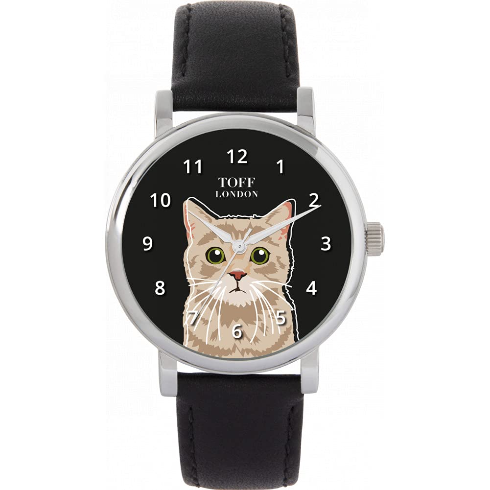Toff London Ladies Beige Tabby Cat Head Watch