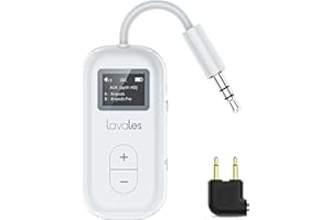 Lavales Bluetooth 5.3 Transmitter W/Screen for 2 Headphones, Wireless Audio Adapter Support aptX Low Latency/HD, 20H Battery 