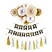 HOLLOSPORT Black and Gold Birthday Decorations with Black Happy Birthday Banner, Round Paper Fans, Tissue Tassels for Hanging Party Supplies