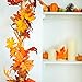Whaline 2 Pcs Artificial Autumn Maple Leaves Garland, Fall Hanging Plant for Home Garden Wall Doorway Backdrop Fireplace Decoration, Wedding Party Decor (Deep)