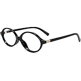 Slocyclub Fashion Oval Blue Light Blocking Glasses for Women Men Vintage Oval Small Frame Eyeglasses Retro Glasses, Black