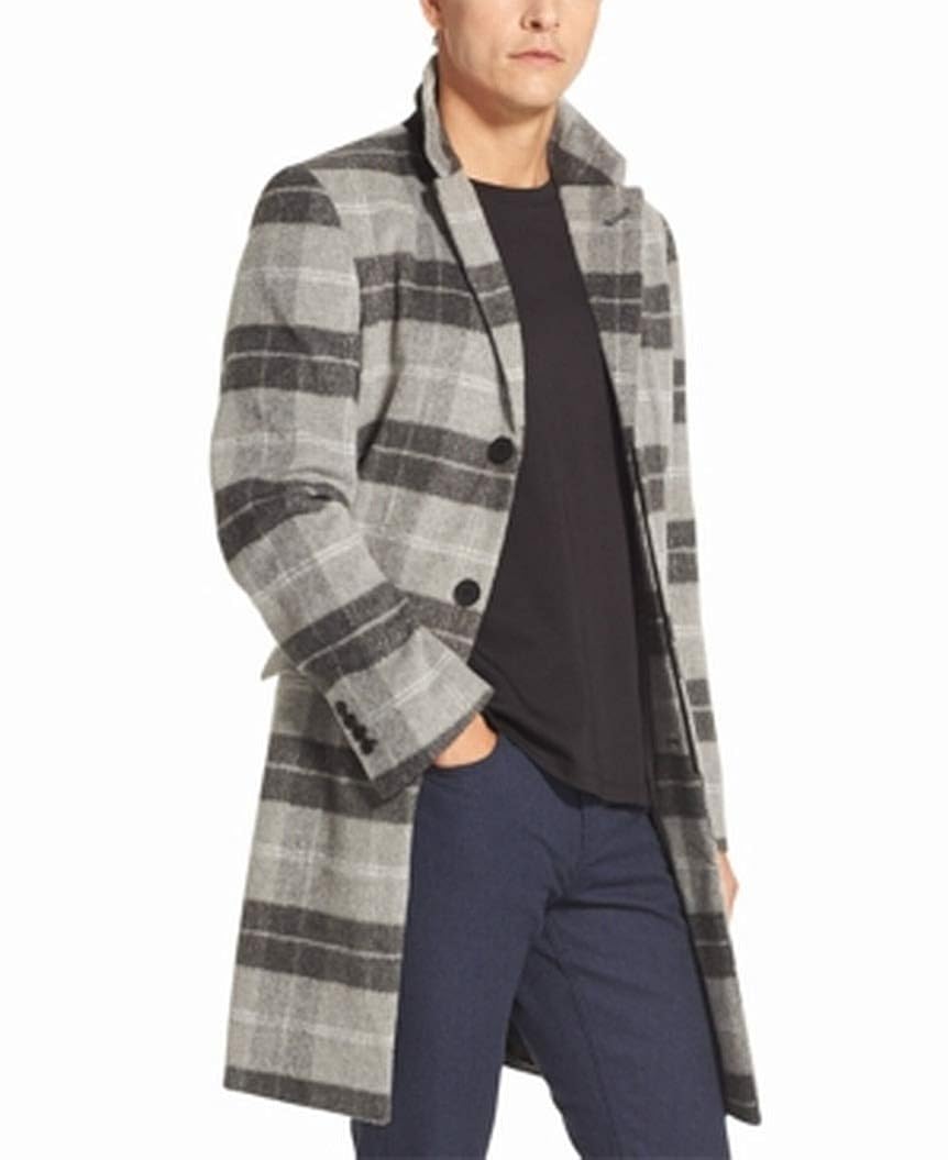 Buy DKNY Mens Wool Blend Plaid Top Coat Gray L at Amazon.in