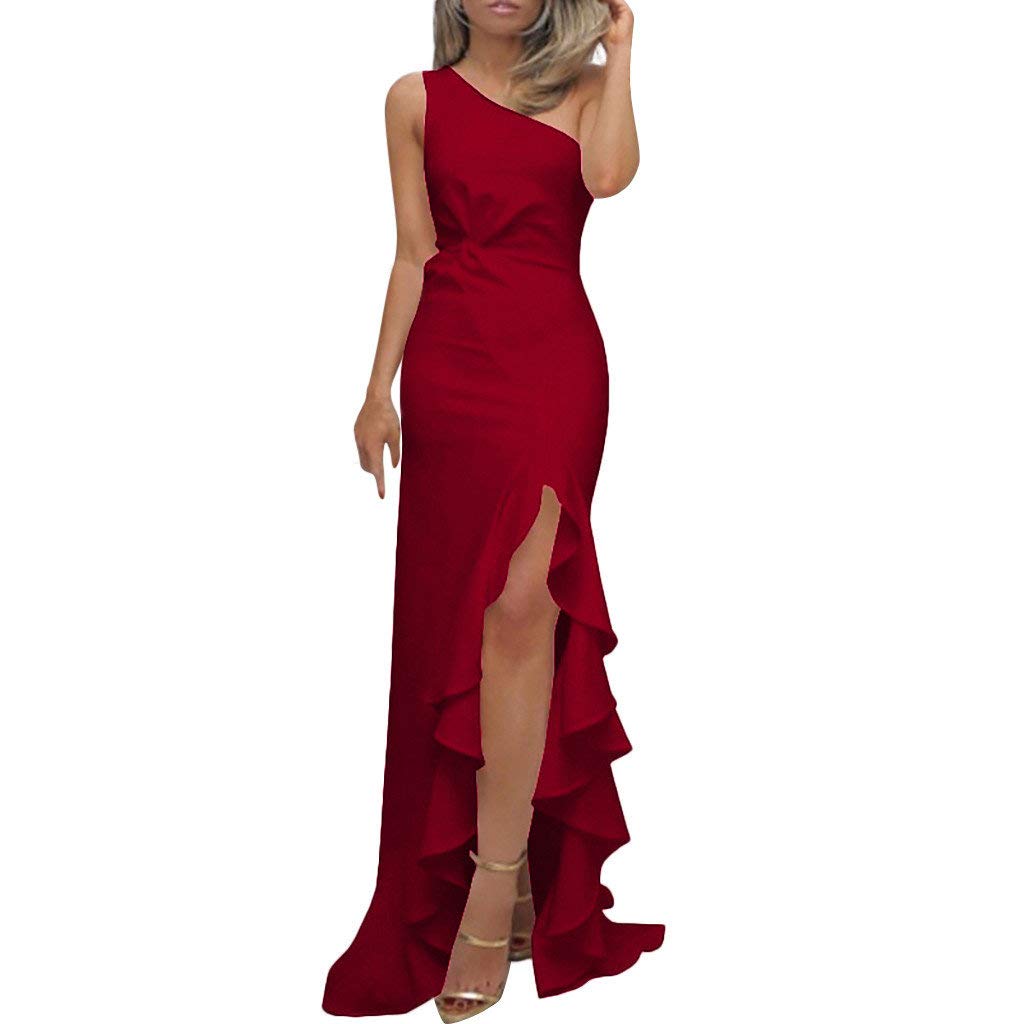 BaZhaHei Mode Frauen Feste /&auml;rmellose unregelm/&auml;/&szlig;ige langes Kleid Sommer Party Cami Kleider Lang Elegant Vintage Partykleid Vorne Kurz Hinten Lang Asymmetrisch Strandkleid Damen Kleider