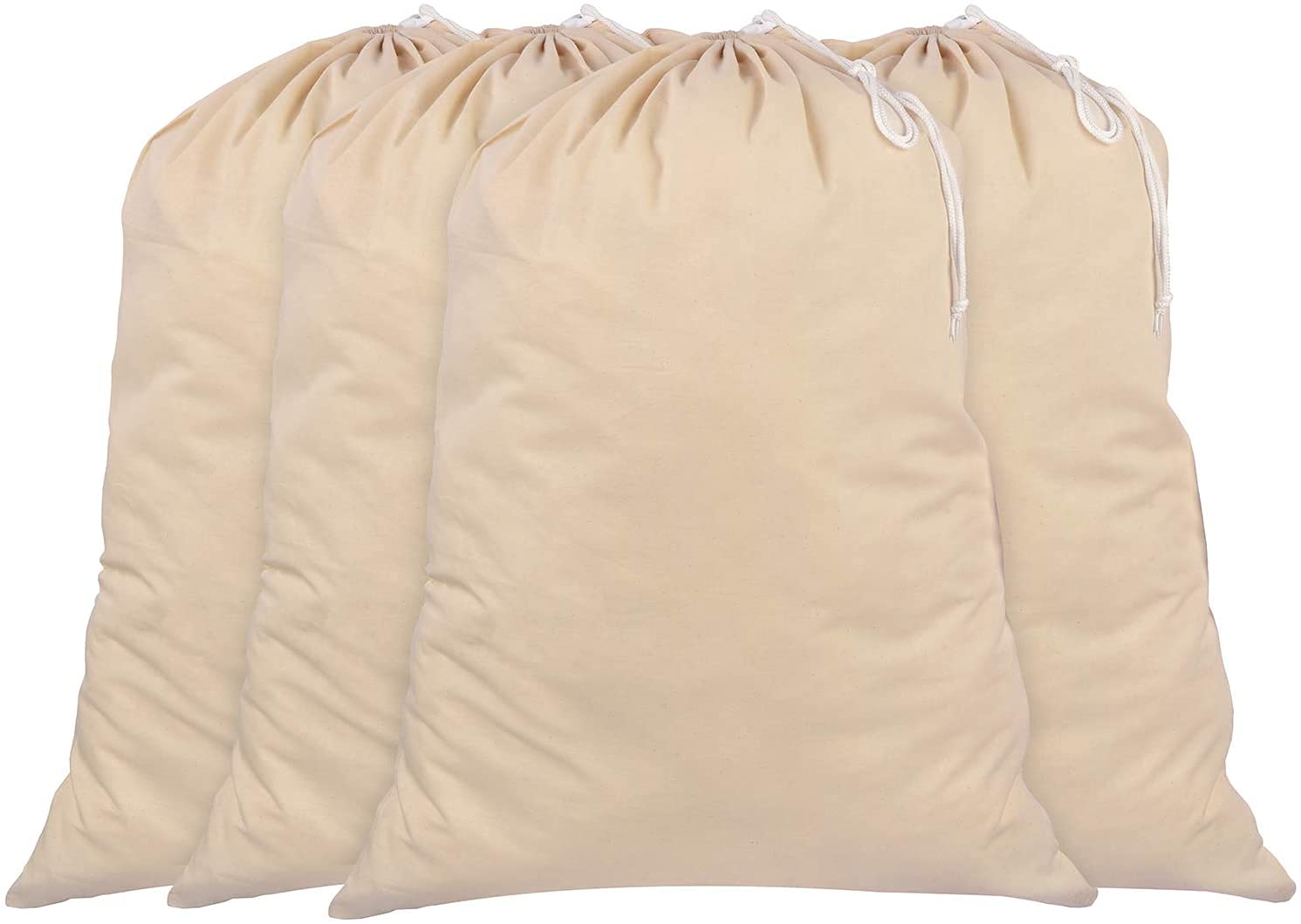 Sweet Needle Pack of 4 Heavy Duty Extra Large Laundry Storage Shopping Bags, 71x91 CM (28x36 IN) 75L - 100% Cotton, Highly durable, Draw-cord with cord-lock, Machine Wash and reusable Travel Bag