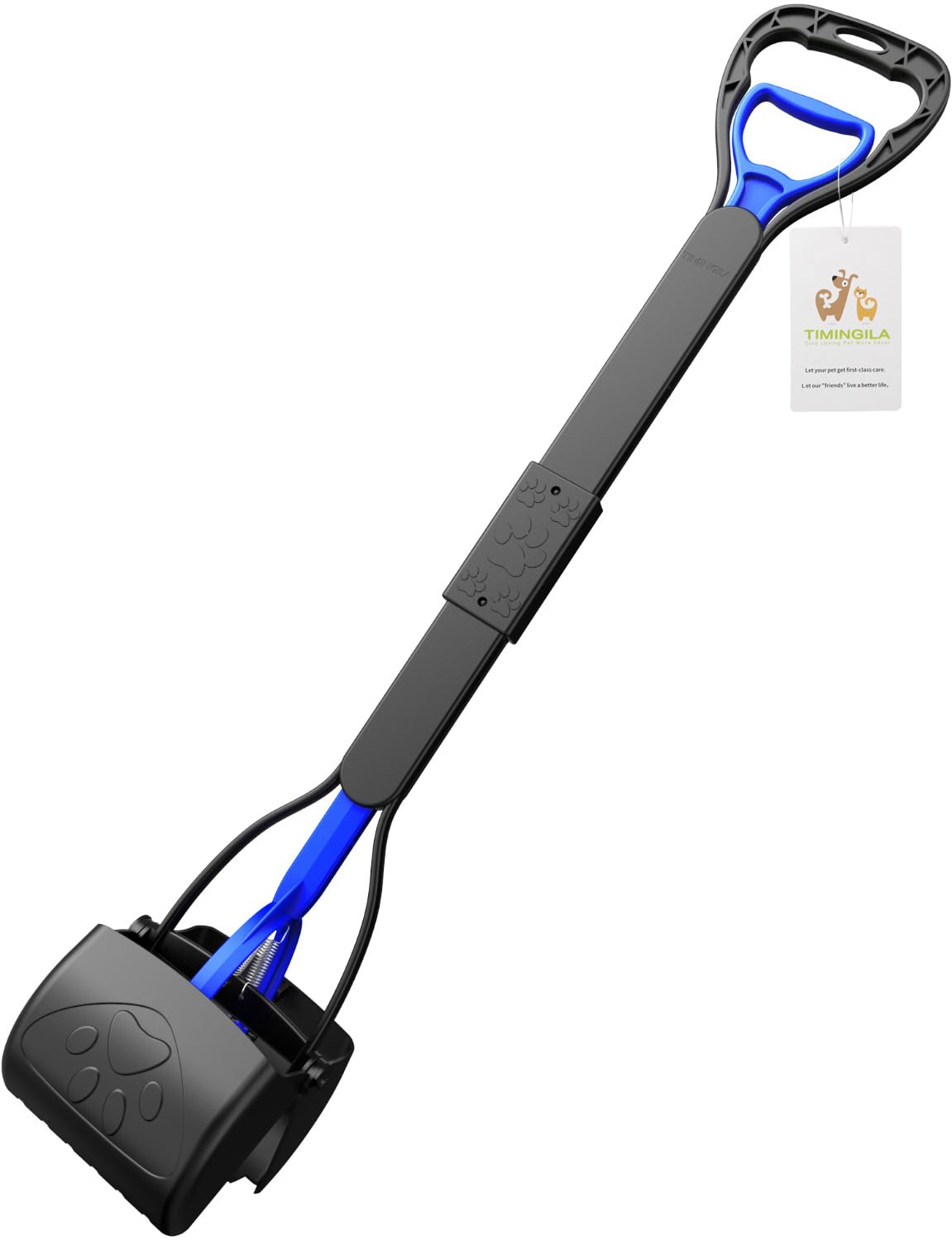 TIMINGILA 33" Long Handle Portable Pet Pooper Scooper for Large and Small Dogs,High Strength Material and Durable Spring,Great for Lawns, Grass, Dirt, Gravel (Blue)
