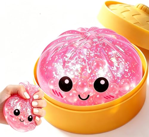 SLEEPHEAD®Dumpling Squishy Mystery Box Stress Relief Toy | Colorful Reusable Squeeze Balls with Steamer, Soft Rebound Fidget Toy for Kids & Adults, Home Office Gift (PINK)