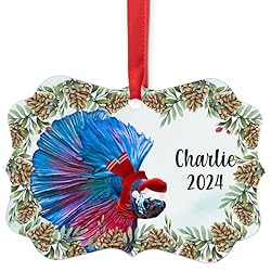 Blue Red Rosetail Betta Fish Christmas Ornament