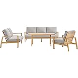 Modway EEI-3829-NAT-LGR-SET Orlean 4 Piece Outdoor Eucalyptus Wood Natural Light Gray Patio Dining Set
