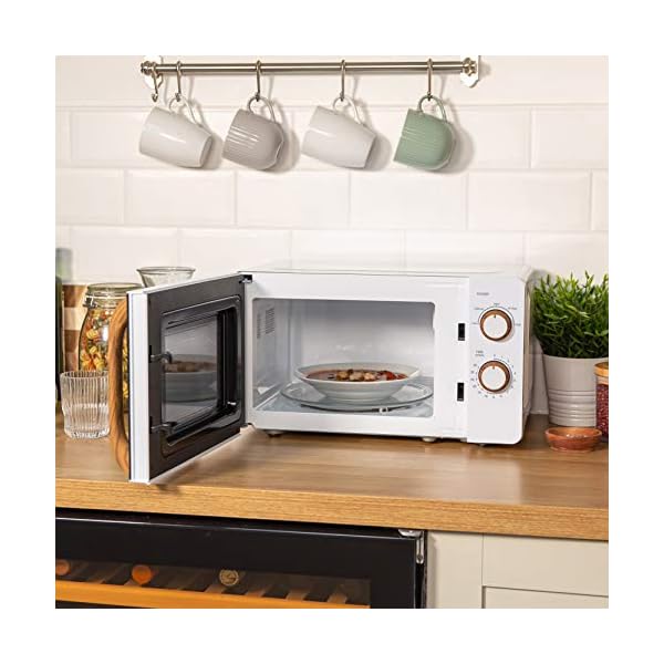 Russell Hobbs RHMM713 17 L 700 W Scandi Compact White Manual Microwave with 5 Power Levels, Wood Effect Handle & Dials…