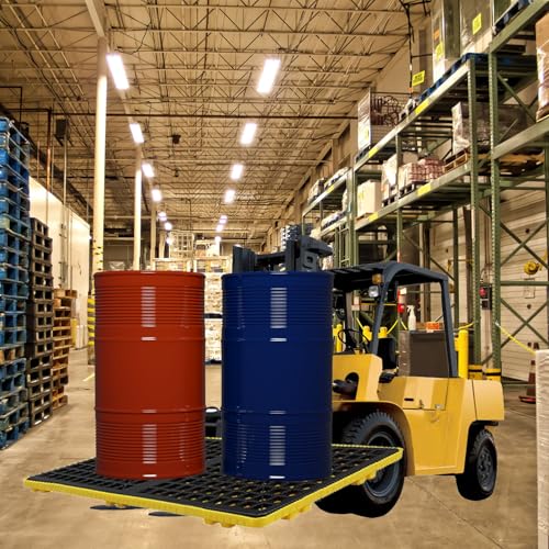 HJZALMI Plataforma Contención Derrames Industrial, Tarima Antiderrames De Plástico 2 Tambos, Bandeja Derrames Modular Paleta Rejilla Y Bolsillos Montacargas,Sumidero De 35L, 47.2x23.6x3.9in