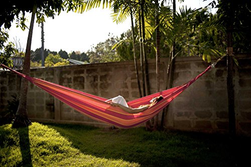Hammock Sky Brazilian Double Hammock - Two Person Bed for Backyard, Porch, Outdoor and Indoor Use - Soft Woven Cotton Fabric for Supreme Comfort (Orange & Yellow Stripes)