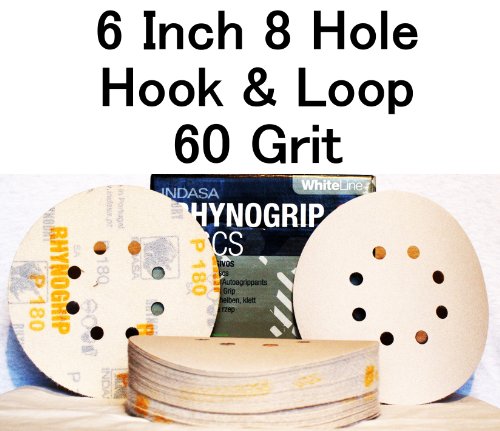 Rhynogrip 6 inch 8 Hole White Hook & Loop Sanding Discs 60 Grit 50/box