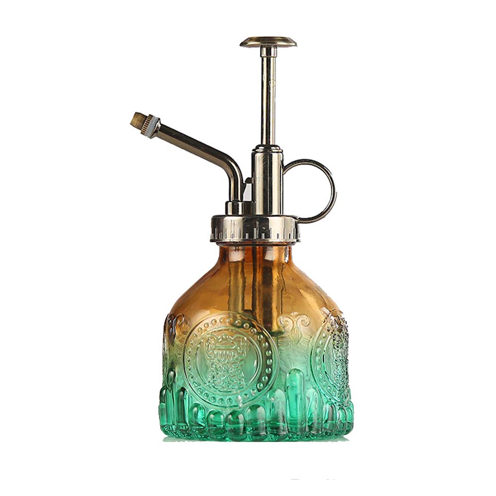 Photo 1 of RUIFVJ Plant Mister Glass Spray Bottle Small Plant Watering Can 6.4" Tall Retro Indoor Watering Can Bronze Plastic Top Pump for Garden Indoor Plant Sprayer