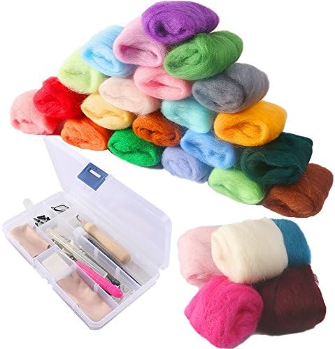 NouveLife - Pack of 36 Mini Felt Balls and Felting Kit - Multicoloured, Soft, 3g per Colour with 8 Felting Needles, Wooden Handle, Scissors, Finger Protection, Awl, Glue Stick, Eyes, Clip.