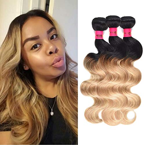 Wome Hair 3 Bundles Brazilian Ombre Blonde Curly Remy Hair Weaves