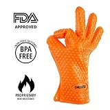 Kaflix BBQ Cooking Gloves - Silicone Heat Resistant & Waterproof Safety Gloves for BBQ, Smoker, Grill, Oven and Baking – Potholders + Grill Brush for Oiling Products + eBook with Recipes
