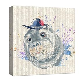 Canvas Wall Art Cute Abstract Animals Painting Artwork for Home Prints Framed - 12x12 inches