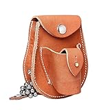 Hunting Slingshot Pouch WithTop Grade 2 in 1 Genuine Leather Ball Magnet Ammo Pouch Bag Case Holder CL17(Brown)