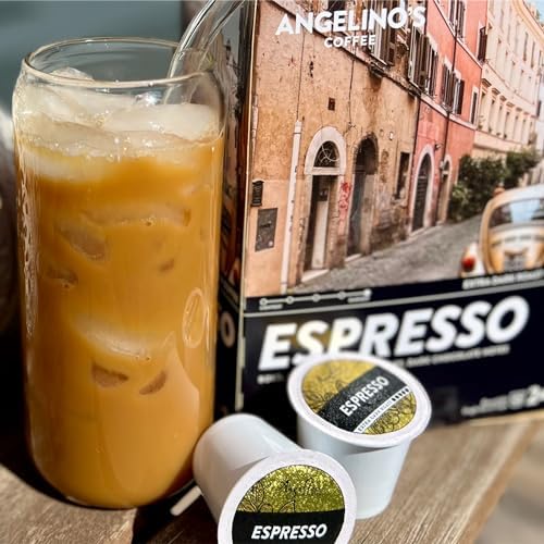 Angelino's Coffee Espresso Pods Made for Keurig Machines - 24 Count, Dark Roast Coffee for Keurig K-Cup Brewers, Cafe Style, Best Strong Espresso Coffee Pods (24 Count, Espresso)