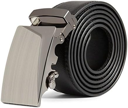 ClickBelts Men's Faux Leather Ratchet Belt Silver With Black Strap