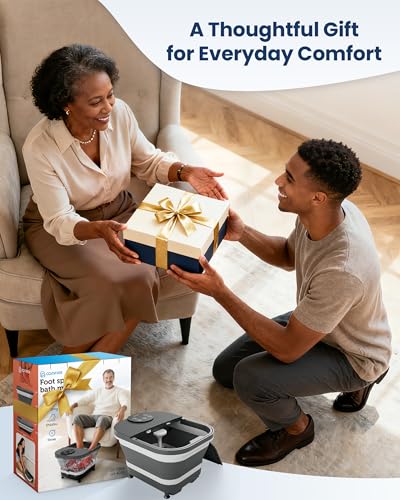 COMFIER Electric Foot Spa Massager with Heat & Automatic Rolling Massage, Adjustable Temperature, 180° Surround Water Spray, Large LED Display, Detachable Massage Plates, Gift for Family and Friends