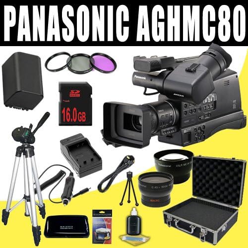Panasonic AG-HMC80 3MOS AVCCAM HD Shoulder-Mount Camcorder + VBG260 Battery/Charger + Filter Kit + 16GB SDHC + Wide Angle/Telephoto Lenses + Pro Hard Case HDMI DavisMAX Pro MASSIVE Kit Bundle