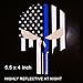 Reflective Punisher Skull 5.5 x 4.1 inch & US flag Decals with Thin Blue Line for Cars & Trucks, American USA Flag Decal Sticker Honoring Police Law Enforcement Window Bumper Vinyl Stickers (3-PACK)
