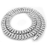 14k Silver 2 Row Iced Out Tennis Necklace 20,24,30,36 inches