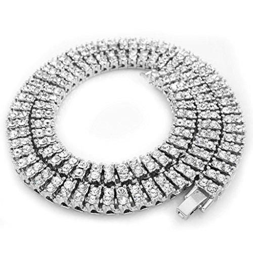 14k Silver 2 Row Iced Out Tennis Necklace 20,24,30,36 inches