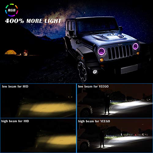 DOT Approved 7'' LED Headlight RGB Halo Ring Angle Eye Bluetooth Remote Control for 1997~2018 Jeep Wrangler JK TJ LJ CJ Sahara Sport Rubicon Willys Hummer H1 H2 2 Years Warranty
