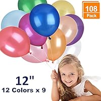 Browill (12 Colors, 108 Pack Balloons, 12 Inches Assorted Color Thickened Helium Quality Latex Balloons Bulk for Birthday Wedding Party Home Decoration