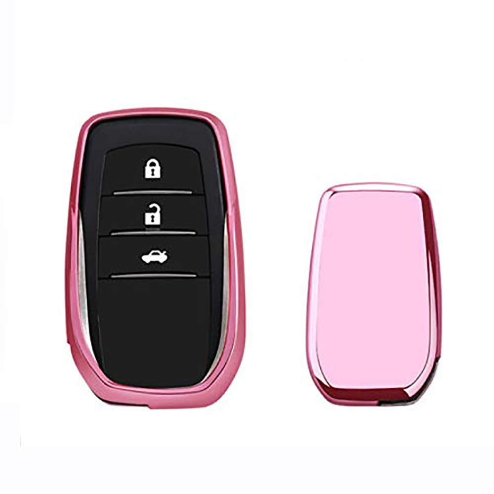 ontto Key Fob Cover for Toyota soft TPU Key Skin Protector Holder Keychain for GT86 C-HR 4Runner iQ Highlander RAV4 Camry Corolla Prius Land Cruiser Prado Yaris Avalon Auris Aygo Pink