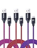 OKRAY 3 Pack 6ft/1.83M Durable Nylon Braided Micro USB 2.0 Charging Cable Data Sync Charge Cord with Metal Connector for Android, HTC, Samsung, Nexus, Power bank (Red Purple Hot Pink)