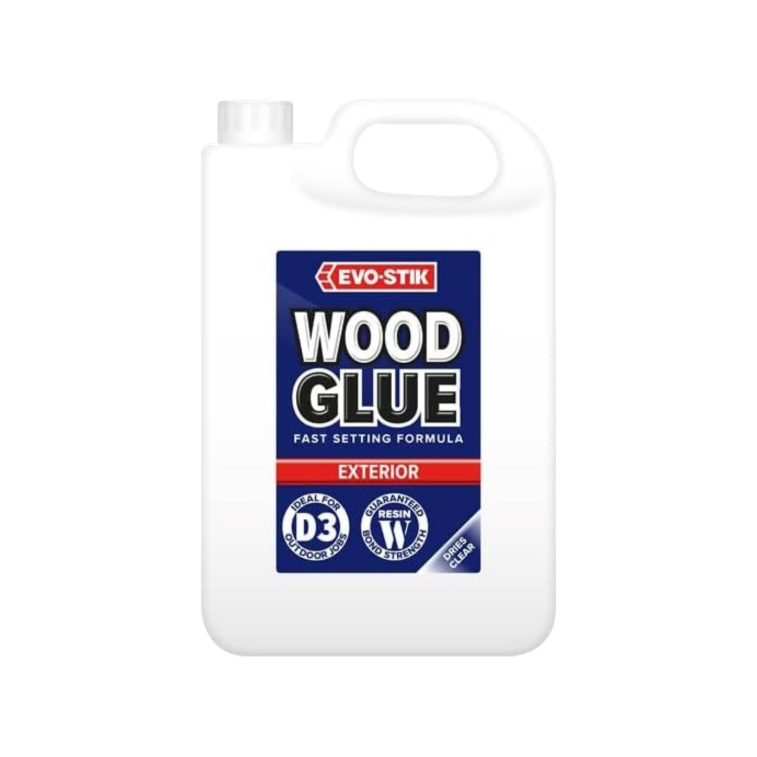 EVO-STIK Exterior Wood Glue - D3, Weatherproof, Extra Strong, Fast Setting, Suitable For All Wood Types, Dries Clear, 5 litre