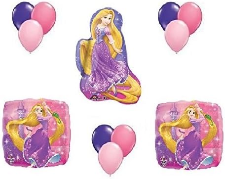 DalvayDelights Disney Princess Rapunzel Tangled 12 Piece Mylar and Latex Balloons Set -Plus (1) 66' (66 Foot) Roll of Curling Balloon Ribbon, in Coordinating Colors.
